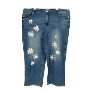 Arula Jeans Blue Daisy Floral Print Cropped Straight Leg Denim Size 24